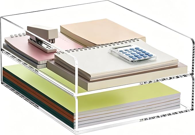 HeZone Paper Organizer Letter Tray,Acrylic Desk Organizer,Clear File Organizer for Desk,Stackable Paper Tray for Documents,A4 File Paper,Book,Bills, Crafts,Notes for Office/Classroom/Home Organization
