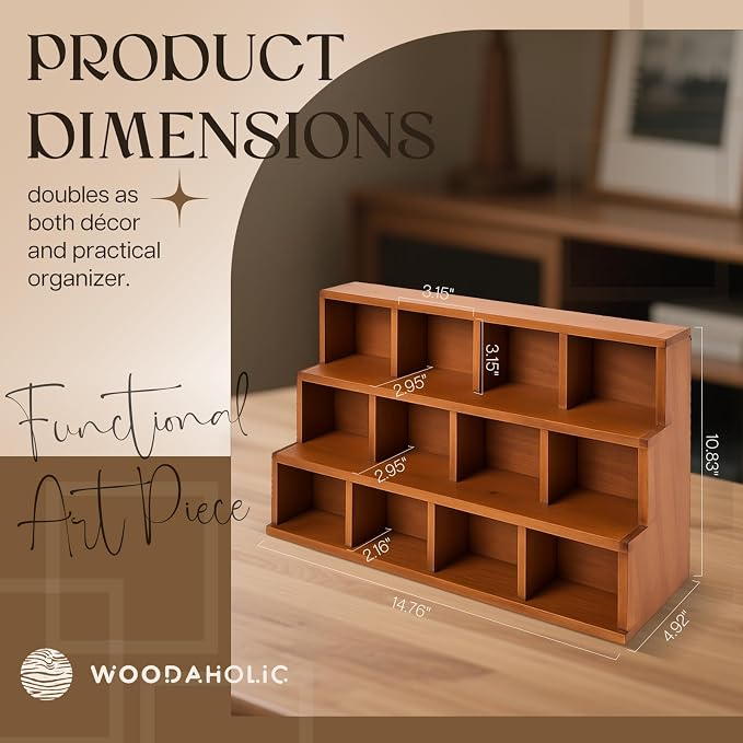 Wood 3-Tier Riser Stand Display Organizer – Versatile Tiered Desktop Shelf for Collectibles, Plants, Candles or Stationery – Stackable & Freestanding Wooden Storage Rack for Home or Office