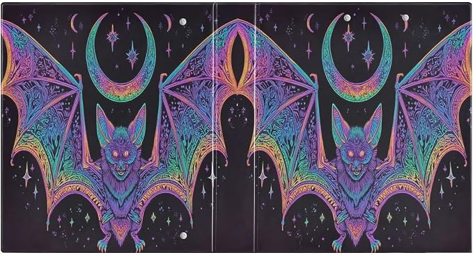 Neon Bat Goth Moon 3 Round Ring Binders | 1.5 Inch Binder with Clipboard, PVC Pockets, Work Organizer, Holds 200 Sheets for School Office 1 Pack