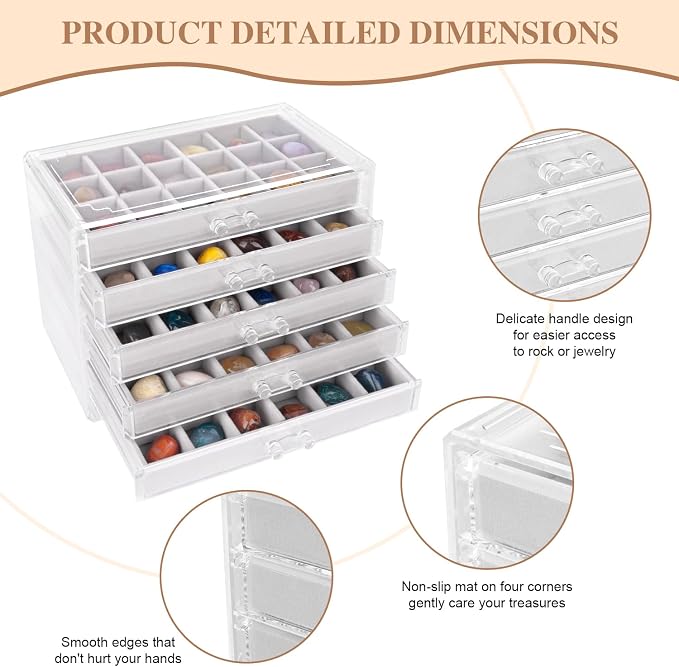 Rock Display Case,Rock Collection Box,90 Grid Rock Collection Display Case, Rocks Collections Storage,Acrylic Clear Displays Cases Organizer for Gemstone Fossil Crystal Stone Collectibles