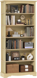 TVU 6-Tier Wooden Bookshelf, 76 Inch Tall Bookshelf with Storage, Floor Standing Modern Style Display Bookcase for Living Room, Office, Study Room, Entryway, Natural Wood Color