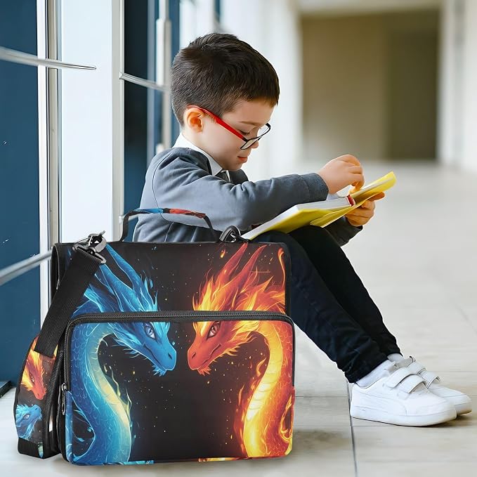 Red Blue Dragons Fire Eyes 3 Ring Binder Bag 1.5 inch Binder Organizer with Zipper Shoulder Strap 500 Sheet Documents Storage for School Office