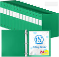 Henoyso 24 Pcs 1.5 Inch 3 Ring Binders, Letter Size,Green | Binders Bulk, Holds 350 Sheets, Round Rings, Durable Flexible PP Plastic Covers, Pockets Labels, School Office Supplies