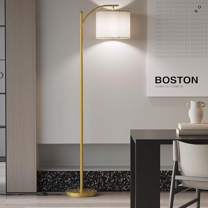 SUNMORY Arc Floor Lamp, Modern Floor Lamp with 9W 3 Color Temperatures Bulb | Metal Standing Lamps with Adjustable Hanging Lampshade,Tall Floor Lamps for Living Room,Bedroom, Gold