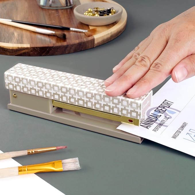 Swingline Stapler by Leah Bisch, 20 Sheet Capacity, Full Strip, Tan Tiles, Colorful Fashion Design (S700035) (Pack of 6)