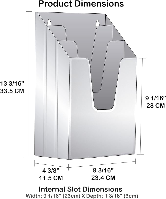 Acrimet Vertical Triple File Folder Holder Organizer Sorter, Blue | Open Top Design, 3 staggered Compartments, Wall-Mountable or Desktop, Plastic