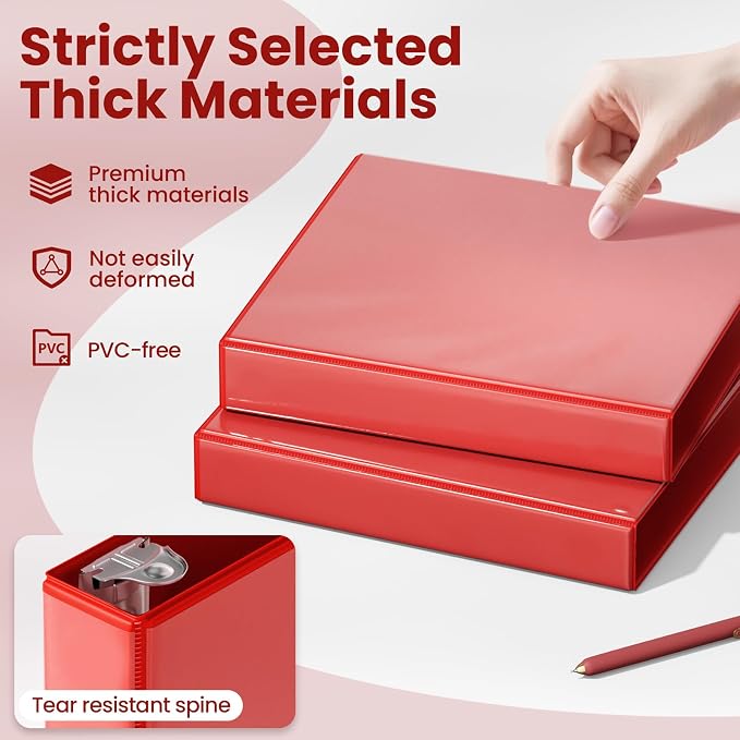 SUNEE 3 Ring Binder 1 Inch D Ring, Clear View Binder Three Ring PVC-Free (Fit 8.5x11 Inches) for School or Office Supplies, Dark Red, 1 Pack