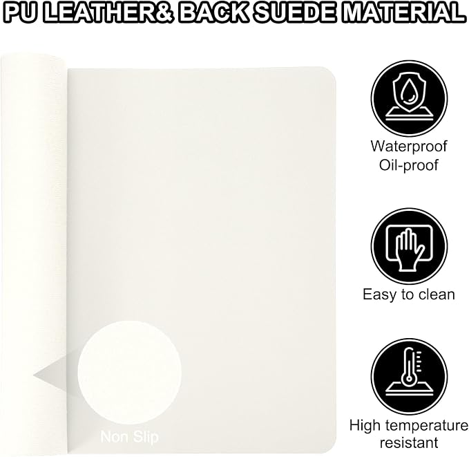 PATIKIL Large Desk Mat, 55"x17" Non-Slip Waterproof PU Leather Large Desk Pad Large Desktop Protector Cover Dual Sided Desk Pad for Office Home Work Study, Cream
