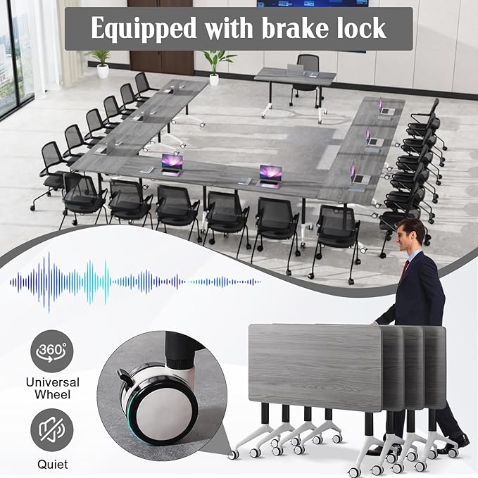Conference Table,55.1''Folding Conference Room Table for 4-12 People,Mobile Flip Top MeetingTraining Table with Different Coulor and Styles for Offices, Classrooms,Meeting Room (4, 70.8''F)