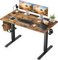 48 x 24 in Electric Standing Desk - Memory Height Adjustable | Ergonomic Sit-to-Stand Rising Computer Table Gaming Workstations with 2 Hooks and Wire Hole for Home Office, Brown