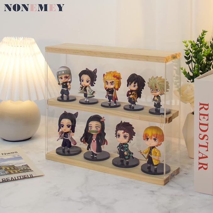 NONEMEY Clear Acrylic Display Case Stand 2 Tier Storage Box Wall Mount Showcase Dustproof Organizer Box for Collectibles (2Tier 12×3.3×10inch)