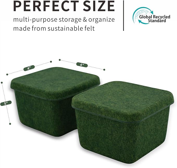 2pc Felt Desktop Stackable Storage Container with Lid Forest Green