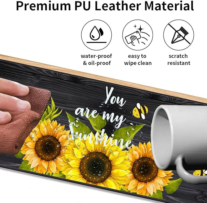 Large Gaming Mouse Pad 31.5x11.8 Inch Keyboard Pad + Ergonomic Wrist Rest Pad and Coaster with Non-Slip 3-Piece Desk Supplies Set, Sunflower, You are My Sunshine Design for Gamers/Office/Study