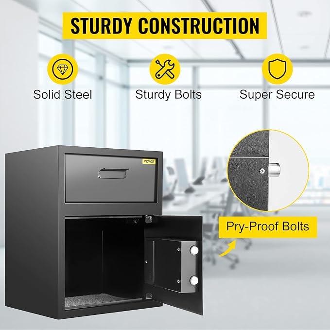 VEVOR Digital Depository Safe 1.7 Cubic Feet with Deposit Slot Black | for Home Hotel Restaurant Office Electronic Code Lock with Two Emergency Keys Pry-Proof Locking Bolts Two independent Spaces