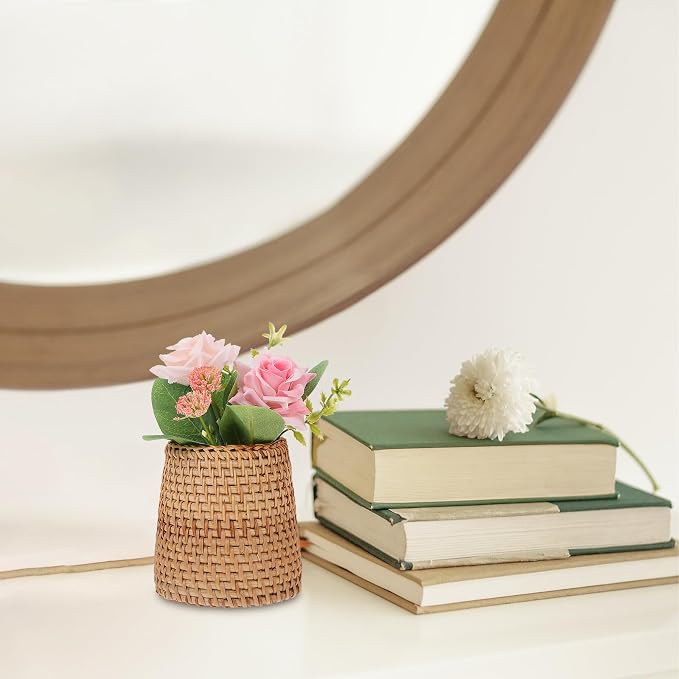Cabilock Woven Vase Pen Holder Desktop Pen Holder and Organizer Small Wicker Sundries Storage Basket for Office Desk Home Decor 3.54 X 3.54 X 3.93 in
