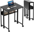 24.8" Folding Desk Rolling Desk with Storage Shelf,Space-Saving Foldable Computer Desk with Wheels,Portable Mobile Couch Sofa Side Table for Small Spaces, Home Office, Study, Easy Assembly,black