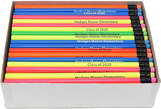 Pencil Guy Promotional Personalized Imprinted Blue Neon Round Pencils