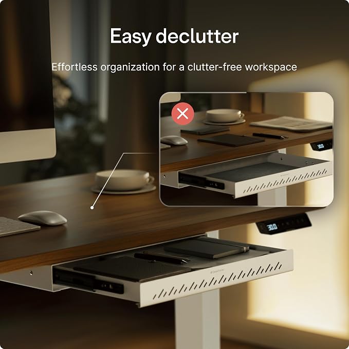 Desktronic Under Desk Drawer — Hidden Under-Desk Storage Organizer, Easy Install, Large Capacity Metal Sliding Drawer for Home Office, Standing Desk & Workstation (White)