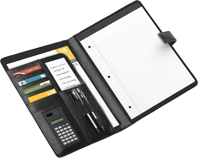 Office Depot® Brand Padfolio with Magnetic Closure and Calculator, 11 1/10"H x 10 1/2"W x 1 3/10"D, Black