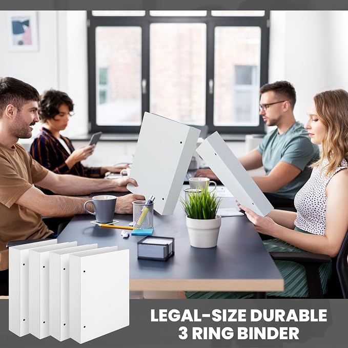 Henoyso 4 Pcs Legal Size Binder 3 Ring 2" Durable White Binders for 8.5" x 14" Paper Hold up to 375 Sheets for Documents Artwork Blueprints, Office, Home, Work Places