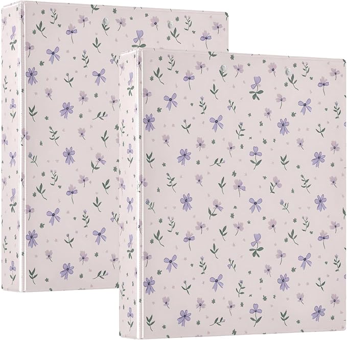 Small Purple Flowers Bows 3 Ring Binder 1.5 Inch 2 Pack with 200 Sheet for Kids School Supplies Women Men Office