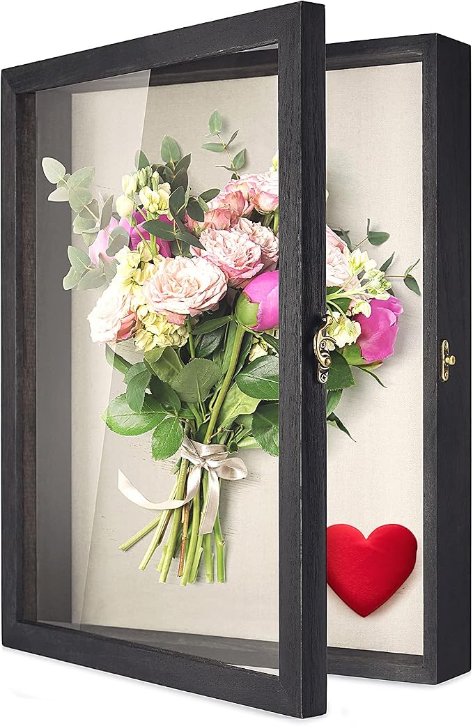 TJ.MOREE Shadow Box 12x16 Memory Display Case Wooden Picture Frame Black | Large Rustic Keepsake Box with Linen Back for Memorabilia, Bridal Shower Wedding Gifts, Military Medals, Pet Memorial Gifts