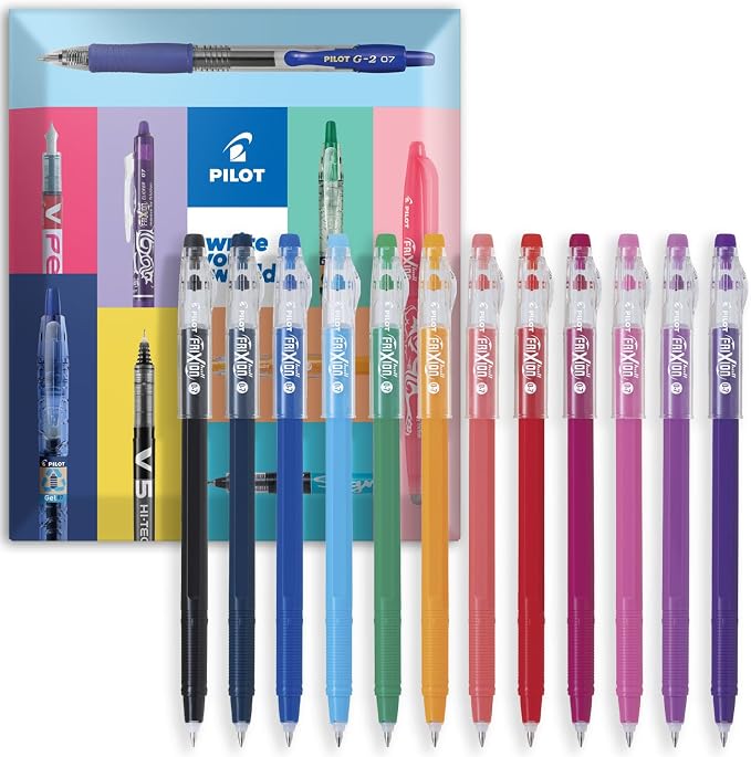 PILOT FriXion Ball Stick 07-0.7mm Nib Tip - Erasable Gel Ink Pens - In Wallet Gift Packaging (Assorted Wallet of 12)