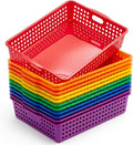 Geetery 12 Pack Classroom Storage Baskets with Handle,Rainbow Color | 14''x10'' Paper Tray Holds A4 Turn in Trays Plastic Paper Baskets Desk Organizer Bin for Classroom, Library, Office, Home