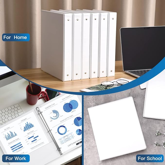 SUIN 1-inch 3 Ring Binder with 2 Pockets, Clear Customizable View Binders for US Letter Size 8.5'' x 11'', PVC Free, 1'' Binder for Office, Home, and School, White, 6 Pack