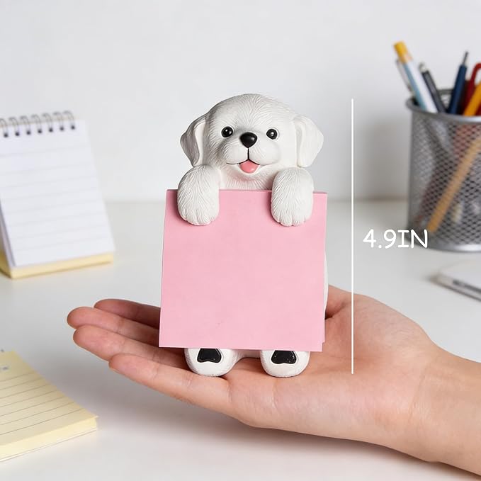 Dog Pop-Up Sticky Note Dispenser for 3x3 in Notes, Black & White | Includes 100 sheets, handmade resin desk decor for office, home or classroom; gift for teachers, coworkers and dog lovers