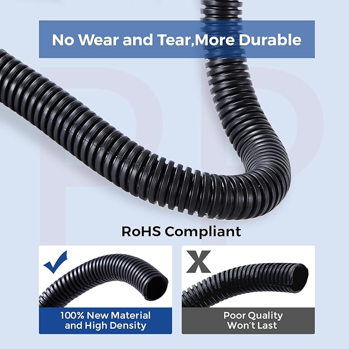 Wire Loom Tubing 1/4"-10ft 3/8”-10ft 1/2”-10ft, YCLYC Split Loom Cord Protectors, Flexible Wire Conduit Automotive, Black