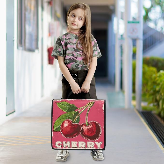 Red Cherry Print 3 Ring Binder Bag 1.5 inch Binder Organizer with Zipper Shoulder Strap 500 Sheet Documents Storage for School Office