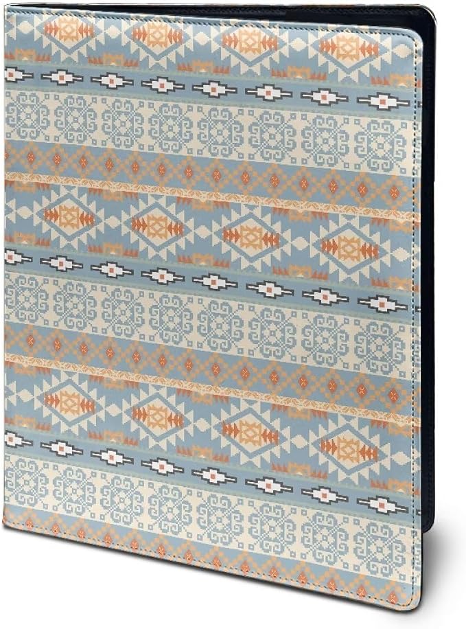 Dreaweet Aztec Pattern Blue Portfolio Padfolio Organizer Binder with Clipboard,Leather Business Interview Resume Document Holder Folder Planner Organizer for Office Conference Notepad
