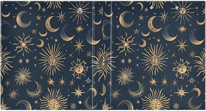 3 Ring Binder, Celestial Sun Moon Bohemian File Folder Holds 200 Sheets File Storage for Women Men School Office Supplie