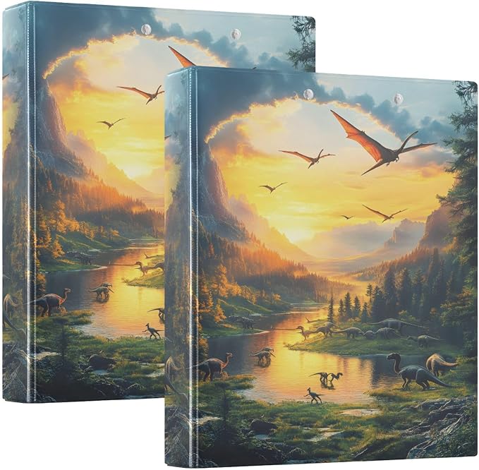 3 Ring Binder Dinosaurs Jurassic 1.5 inch Binders Three Ring Binders with Clipboard Fit 8.5'' x 11'' Paper 3 Interior PVC Clear Pockets for Office Supplies