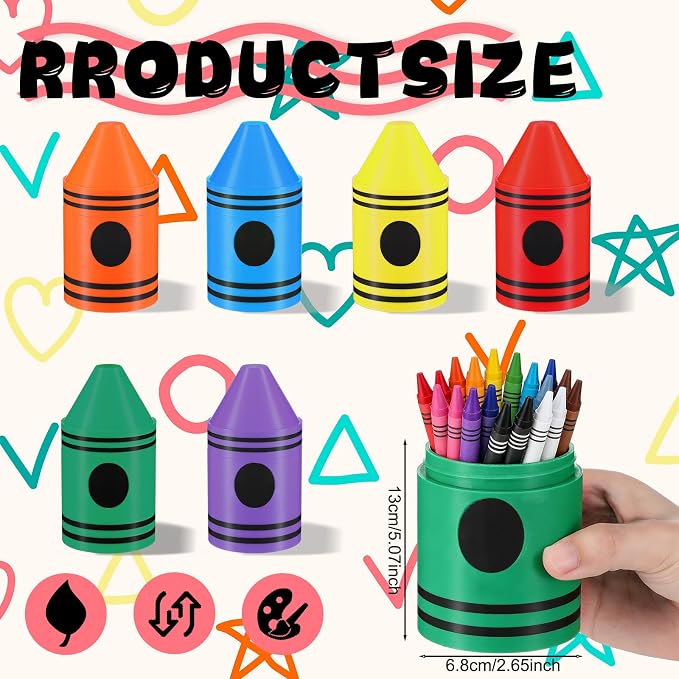 Gueevin 6 Pcs Crayon Holder Organizer with Lid for Classroom Teacher Desk | Back to School Colorful Pen Dispenser, Crayon and Pencil Organizer, Teacher Pencil Holder, for Office Classroom Teacher Gift