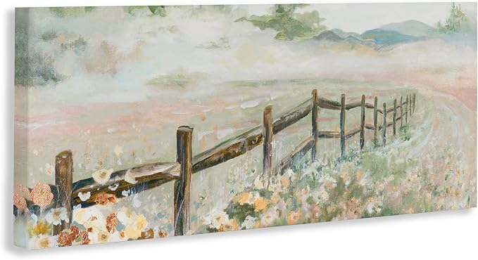 Stupell Industries 'Soft Fence with Flowers'| Canvas Art | Stupell Industries | 40 x 17 Inches, Easy to Hang and Sturdy, Made in USA, by Patricia Pinto