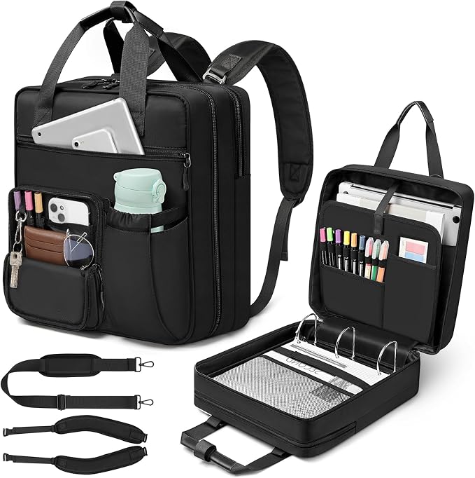 3 Inch Zipper Binder 3 Ring, D-Ring School Binder Organizer Holds 700 Sheets, Multi-Pocket Zippered Binder Bag with Backpack Straps & Shoulder Strap, Fits 15.6-Inch Laptop