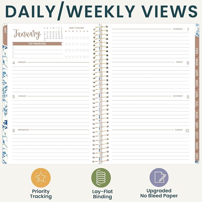 bloom daily planners 2027 Planner (January - December 2027) - Weekly & Monthly Softcover Planner for Women - Calendar Year Inspirational Agenda Book with Stickers - 5.5" x 8.25" - Blue & White Floral
