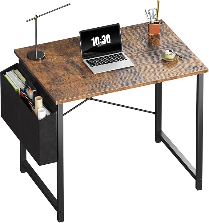 OLIXIS Small Computer Desk, 31 Inch Gaming Desks for Home Office | Writing Study Craft Work Table, Computer Workstation for Bedroom Small Spaces with Storage Bag, Brown