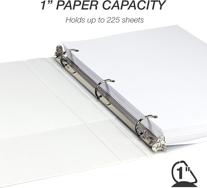 Samsill Durable 1 inch 3 Ring Binder, D Ring Binder, 100% Recycled Chipboard, White, 4 Pack