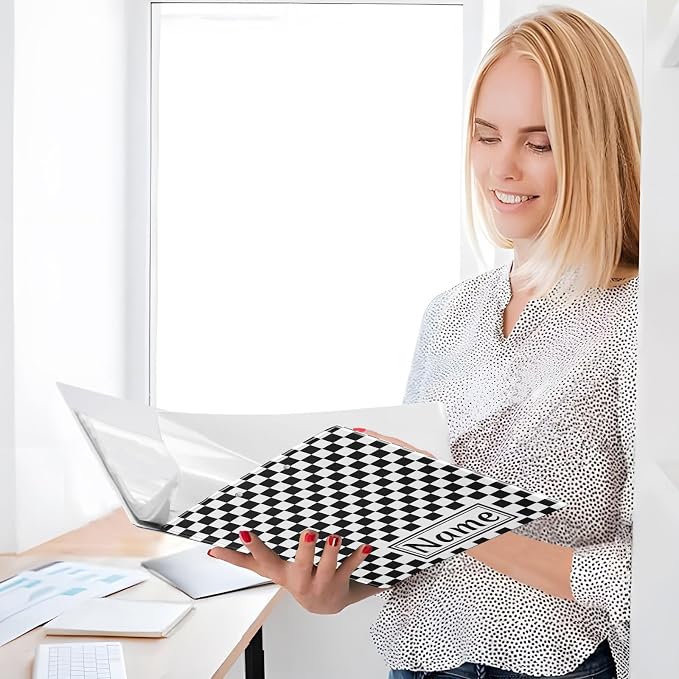 Custom 3 Ring Binder Black White Checkered Pattern 1.5" Round Ring Binders Personalized Name View Binder with 200 Sheet for Women Men Office Kids School Supplies, 1 Pack