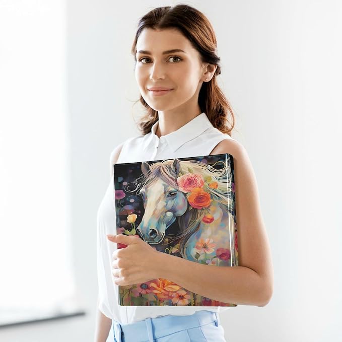 3 Ring Binder, Animal Pattern Horse Watercolor File Folder Holds 200 Sheets File Storage for Women Men School Office Supplie