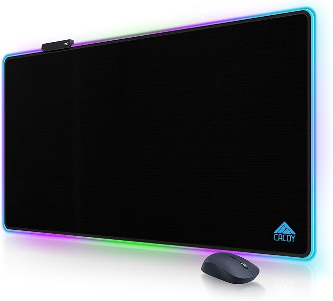 Cacoy 43"x24" RGB Large Gaming Mouse Pad, LED Extended Desk Mousepad, Black | XXL RGB Keyboard Mouse Mat with 9 Light Modes Optimized Special-Textured Surface & Non-Slip Rubber Base for Speed and Control