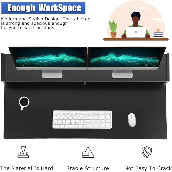 PayLessHere Office Desk, Computer Desk with Drawers Keyboard Tray 43" Study Writing Desks for Home with Storage Shelves, Desks & Workstations