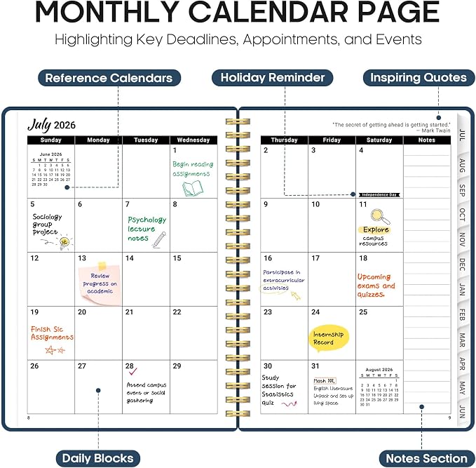 Taja Planner 2026-2027, Jul 2026-Jun 2027 Monthly & Weekly Calendar Planner | 6.3" x 8.5", Hardcover Academic Calendar, Teacher Student Agenda Book with Tabs, School Office Supplies, Soft Balance