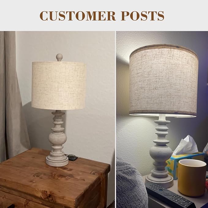 BOBOMOMO Tradition 20" Rustic Table Lamp Set of 2 for Living Room Bedroom Bedside Desk Lamps Bedroom Nightstand Vintage Lamps Linen（Suitable for Decorating Small Areas）