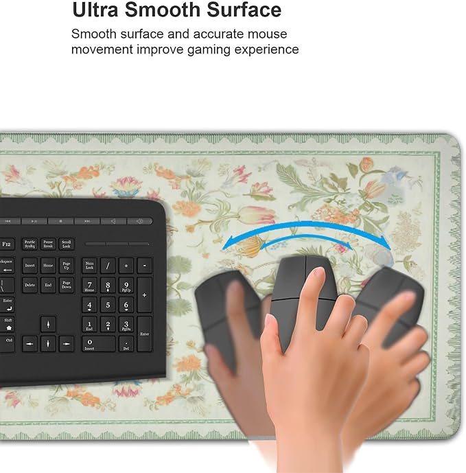 Sage Green Floral XXL Desk Mat - Cute Large Mouse Pad with Stitched Edges & Anti-Slip Base for Computer, Keyboard, Laptop | Aesthetic Office Supplies & Desk Decor for Women, Home, Office