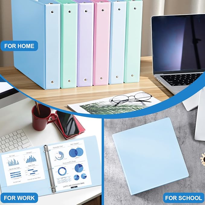1.5'' 3-Ring-Binder with Pockets, 325 Sheets Capacity, 2 inch Binders fits 11" x 8.5" US Letter Size, Assorted 4 Pastel Colors - Ideal for School, Office, and Home Use (1.5 inch)