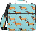 Cute Dachshunds Hotdog Blue Zipper Binder 3 Ring with Handle and Shoulder Strap, 500 Sheet Binder Organizer Capacity & Multi-Pockets for School Office